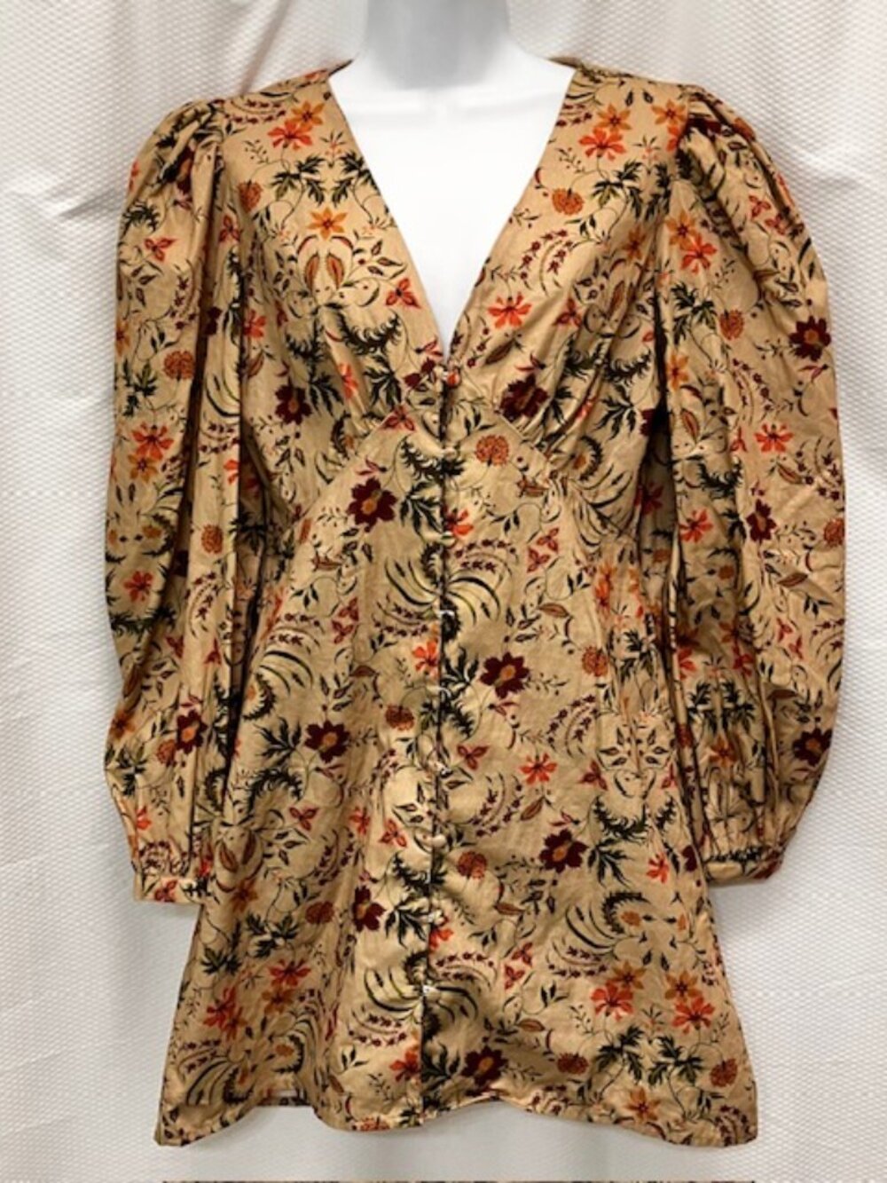 NASTY GAL mini dress botanical v-neck cloth button long sleeve tunic sz 8 NWOT